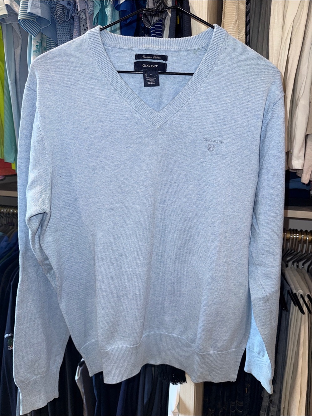 Gant Pale Blue V-Neck Cotton Sweater